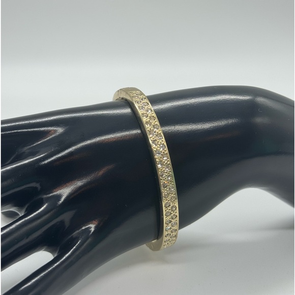 Gold Tone Pave Crystal Hinged Bangle Bracelet Made with Swarovski Crystals - Picture 4 of 11